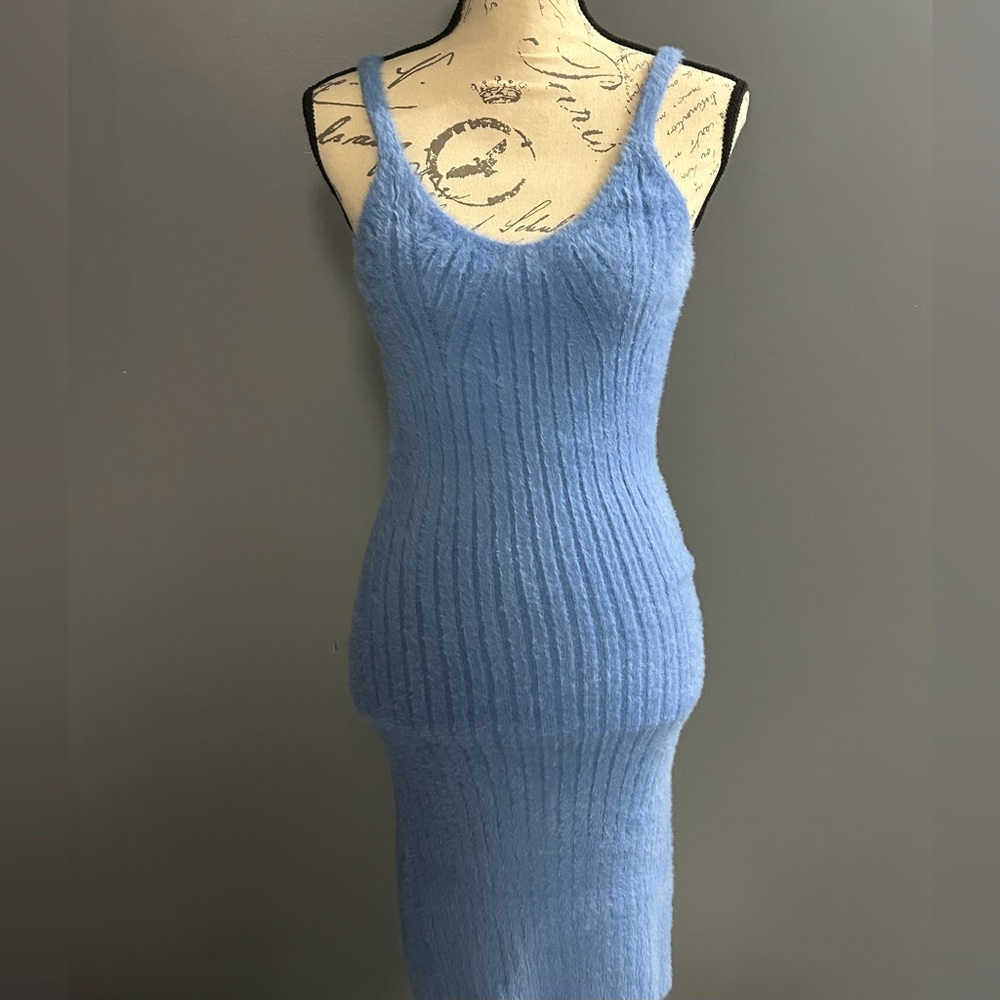 Blue Fuzzy Knit Bodycon Dress – Small